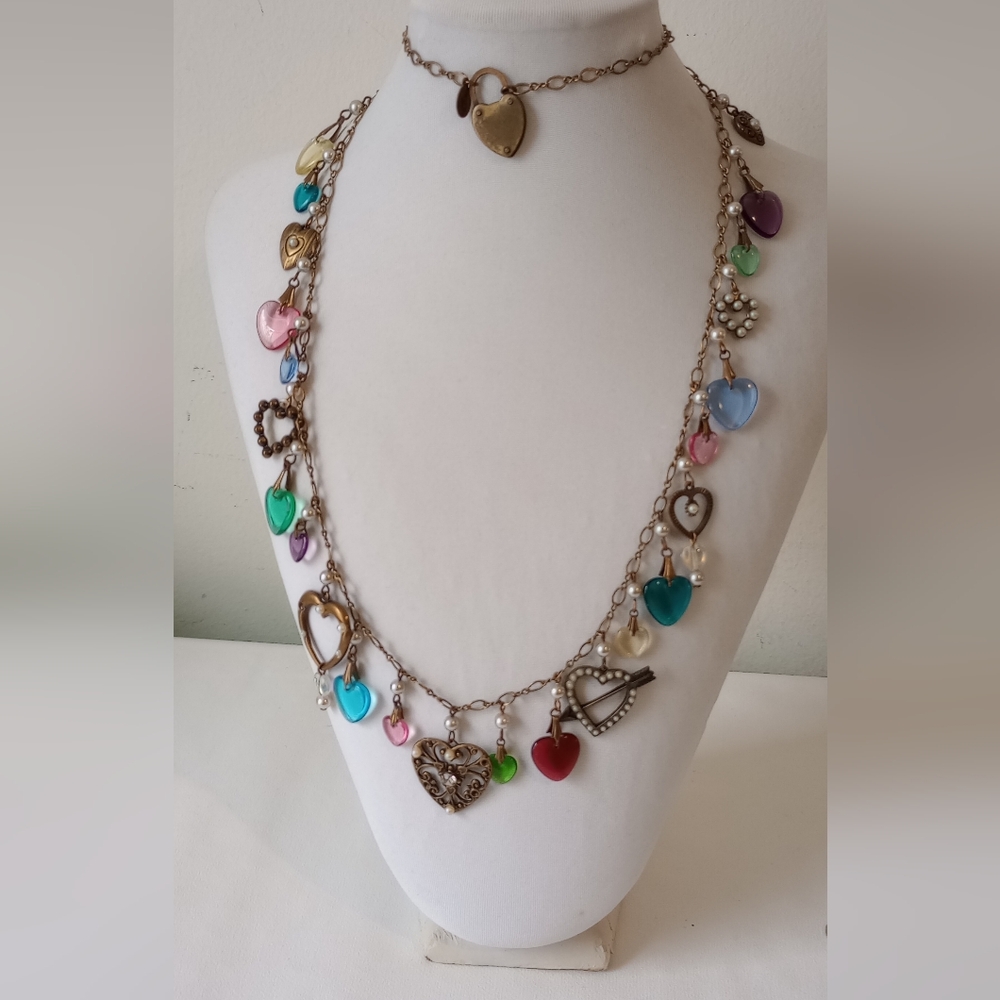 Vintage Heart Charm Necklace Glass Works Studio 32"